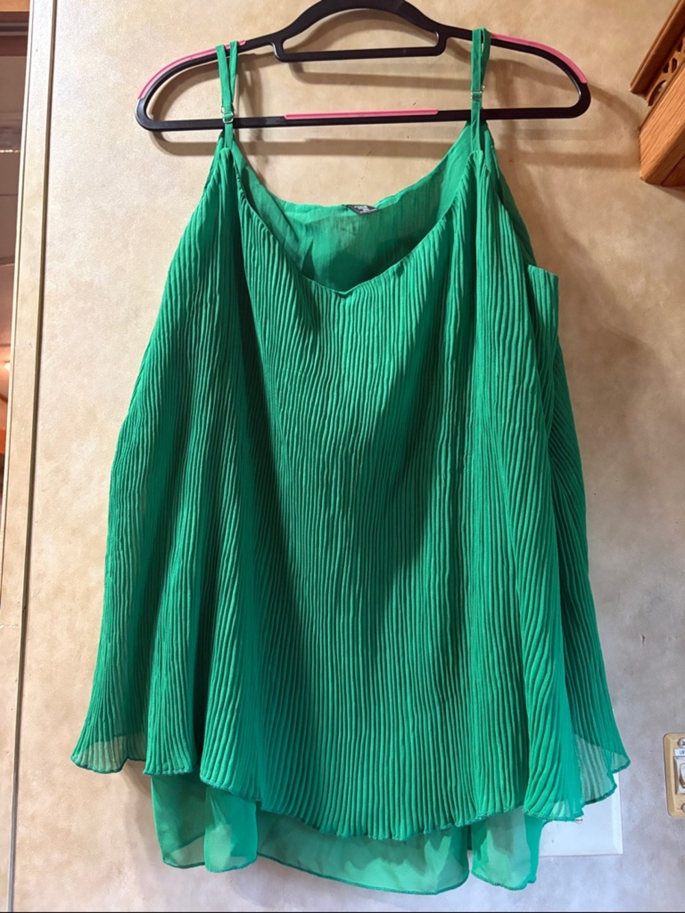 Pleated Green Spaghetti-Strap Camisole Top